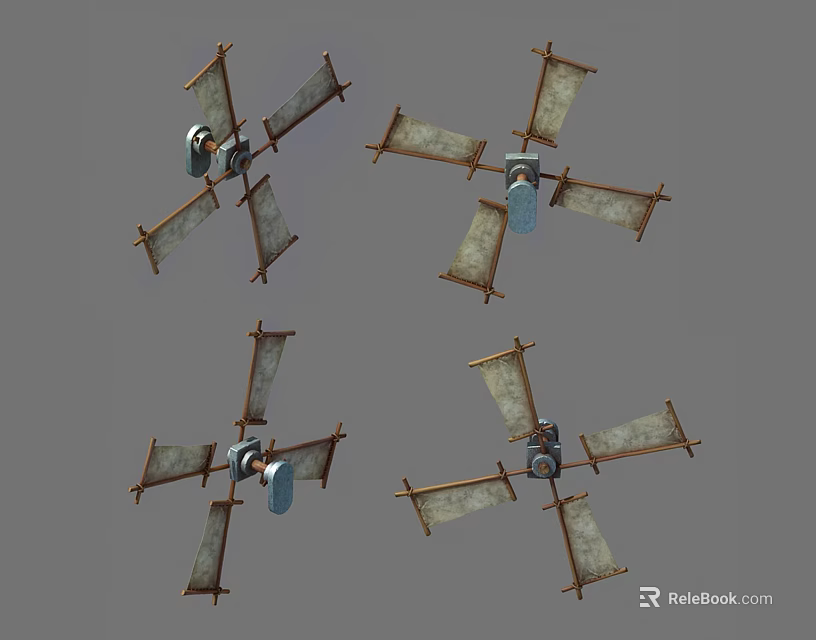 Vintage Style Building Components With Wooden Cross Frames And Decorative Panels 3d model 