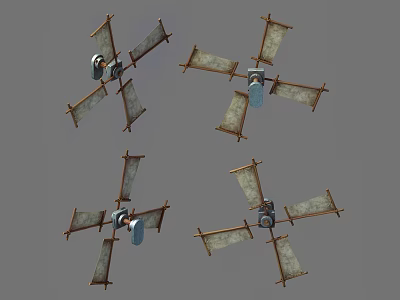 Vintage Style Building Components With Wooden Cross Frames And Decorative Panels 3d model
