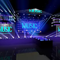 Music Concert Stage With Colorful Lights LED Screens And Light Beams