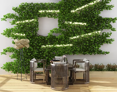 New Chinese Style Outdoor Table and Chair Leisure Chair Plant Combination 3d model