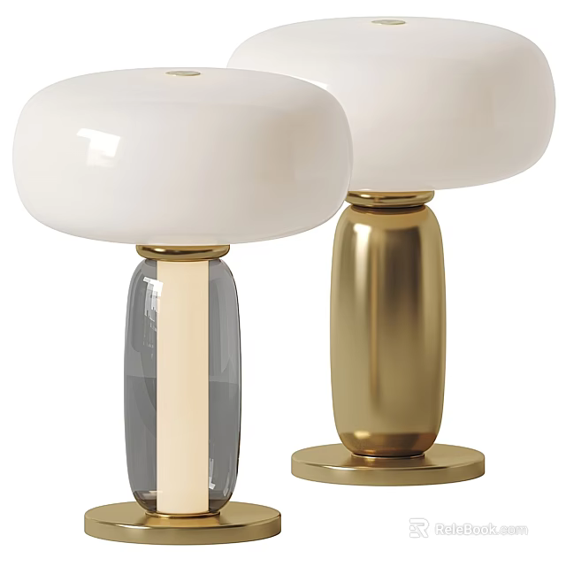 Modern Table Lamp with White Shade Gold Metal Base and Glass Column Design 3d model 