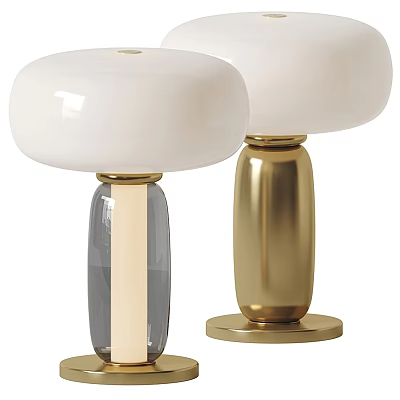 Modern Table Lamp with White Shade Gold Metal Base and Glass Column Design 3d model