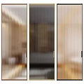 Modern Sliding Glass Door With Striped Design For Interior Partition And Gold Frame