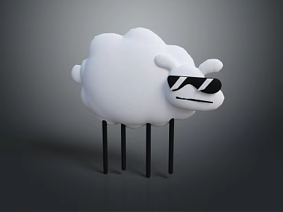 Cute White Cloud Shaped Sheep With Black Sunglasses And Thin Legs 3d model