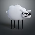 Cute White Cloud Shaped Sheep With Black Sunglasses And Thin Legs 3d model