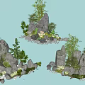 Natural Courtyard Garden Design With Rock Formations Bamboo And Green Plants