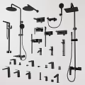 Various Shower Fixtures With Handheld Heads Fixed Mounts Taps And Hoses