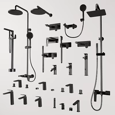 Various Shower Fixtures With Handheld Heads Fixed Mounts Taps And Hoses 3d model
