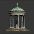 Detailed Architectural Model Featuring Green Dome And Multiple Columns On Circular Base