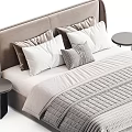 Double Bed With Beige Headboard White Gray Bedding Pillows And Small Nightstand 3d model