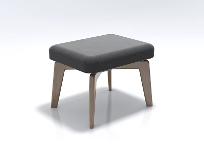 Modern Upholstered Gray Stool With Wooden Legs And Minimalist Design 3d model
