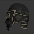Ancient Medieval Knight Helmet With Metallic Build And Intricate Golden Decorative Carvings