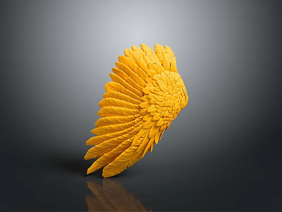 Artistic Yellow Bird Wings Sculpture With Detailed Feather Texture And Smooth Design 3d model