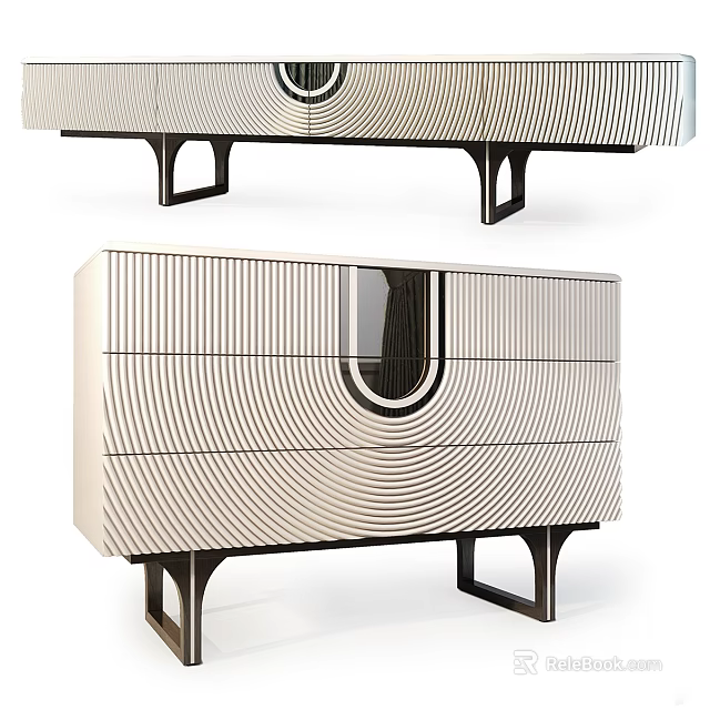 Modern TV Stand With Striped Pattern Design Drawer Storage And Metal Legs 3d model