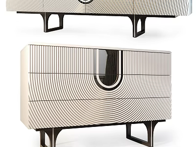 Modern TV Stand With Striped Pattern Design Drawer Storage And Metal Legs 3d model