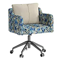 Modern Table And Chair Set With Gray Fabric Seat Brown Leather Backrest White Caster Base