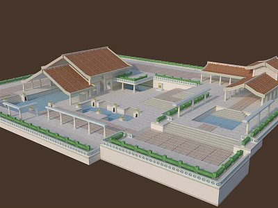 Traditional Chinese Courtyard Architecture Model With Tile Roofs Ponds And Corridors 3d model