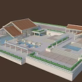 Traditional Chinese Courtyard Architecture Model With Tile Roofs Ponds And Corridors