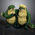Two Fluffy Sloth Characters With Green And Yellow Fur Standing Together