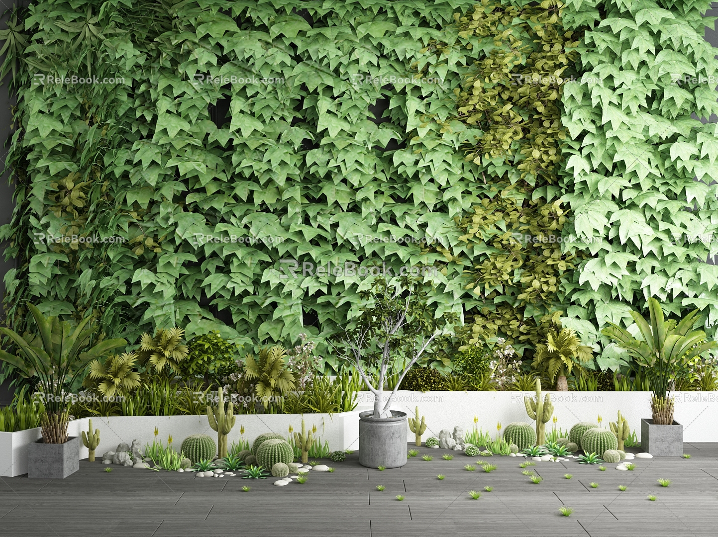 Modern Plant Green Plant Background Wall Potted Flower Pond Combination 3d model