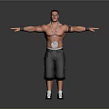 Muscular Man With Arms Outstretched Wearing Chain Necklace Medal Black Shorts White Socks And Wristbands