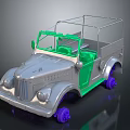 Vintage Silver Car With Green Doors Seats Open Top And Purple Wheels