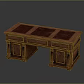 Traditional Dark Brown Wooden Desk With Carved Legs And Storage Drawers
