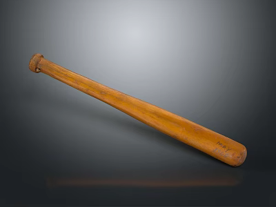 Vintage Wooden Baseball Bat With Smooth Surface On Gray Background 3d model