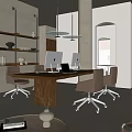 Modern Office Interior With Wooden Desk Office Chairs Shelves Hanging Lights And Natural Light