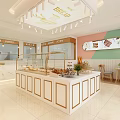 Bright Modern Dessert Shop Interior With Fresh Bread Pastries And Display Counters 3d model