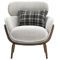 Modern Single Sofa with Soft Fabric Upholstery Wooden Frame and Plaid Cushion