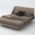 Modern Gray Double Bed With Upholstered Frame Pillows And Blanket