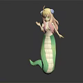 Game Movie Character Mermaid With Long Blonde Pink Hair Blue Accessories And Green White Tail