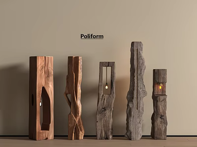 Poliform Wooden Floor Lamps with Various Natural Designs and Warm Lighting 3d model
