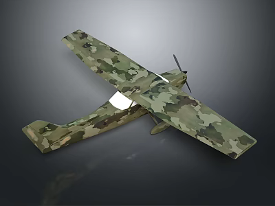 Camouflage Aerospace Model With Propeller Large Wings And Dark Background 3d model