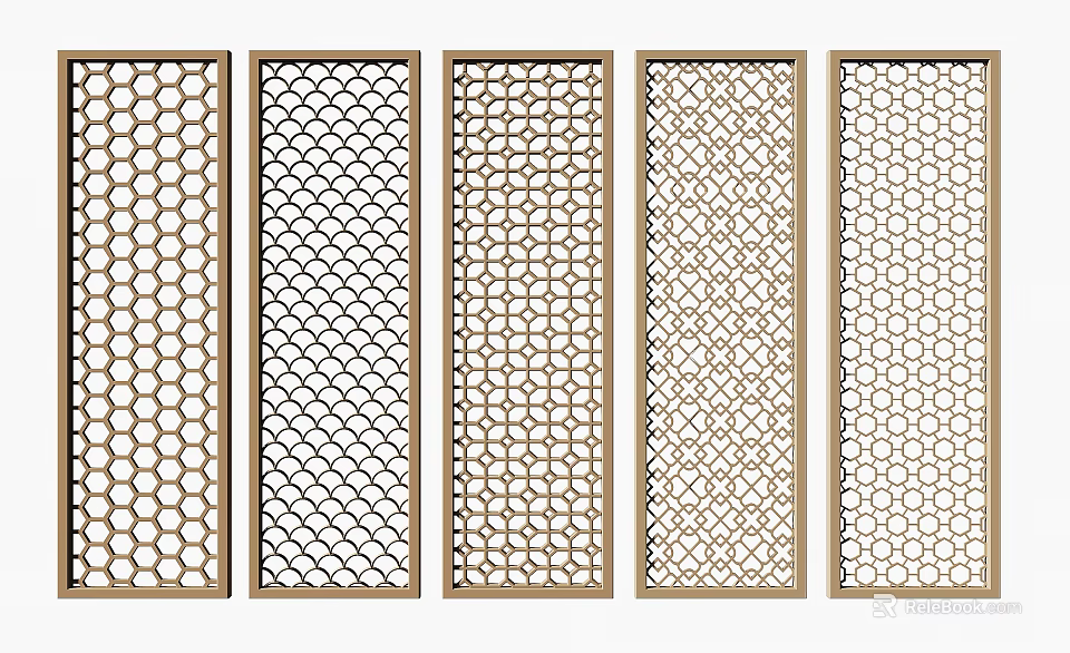 Decorative Room Partitions Featuring Various Intricate Hollow Out Patterns For Interior Space Separation And Decor 3d model 