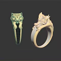 Exquisite Golden Jewelry Rings With Detailed Leopard And Dragon Designs And Metallic Luster