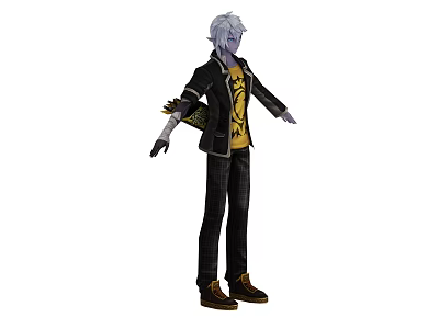Game And Movie Character With White Hair Purple Skin Black Coat And Yellow T Shirt 3d model