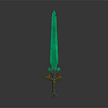 3D Rendered Teal Fantasy Sword With Golden Dragon Like Hilt Decorations