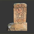 Ancient Architectural Carving With Intricate Relief Patterns Orange Red Stone And Weathered Base