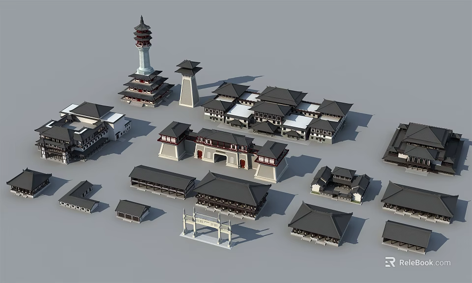 Ancient Architecture Models With Traditional Roofs Pagoda And Various Structures 3d model