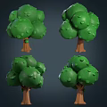 Cartoon Style Arbor Trees With Green Canopies And Brown Trunks In 3D Render