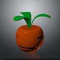 Fresh Red Round Fruit With Vibrant Green Leaves On Shiny Surface 3d model