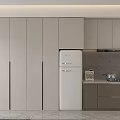 Modern Apartment Bedroom With Bed Nightstand Chandelier Dining Table Chairs Painting And Washing Machine
