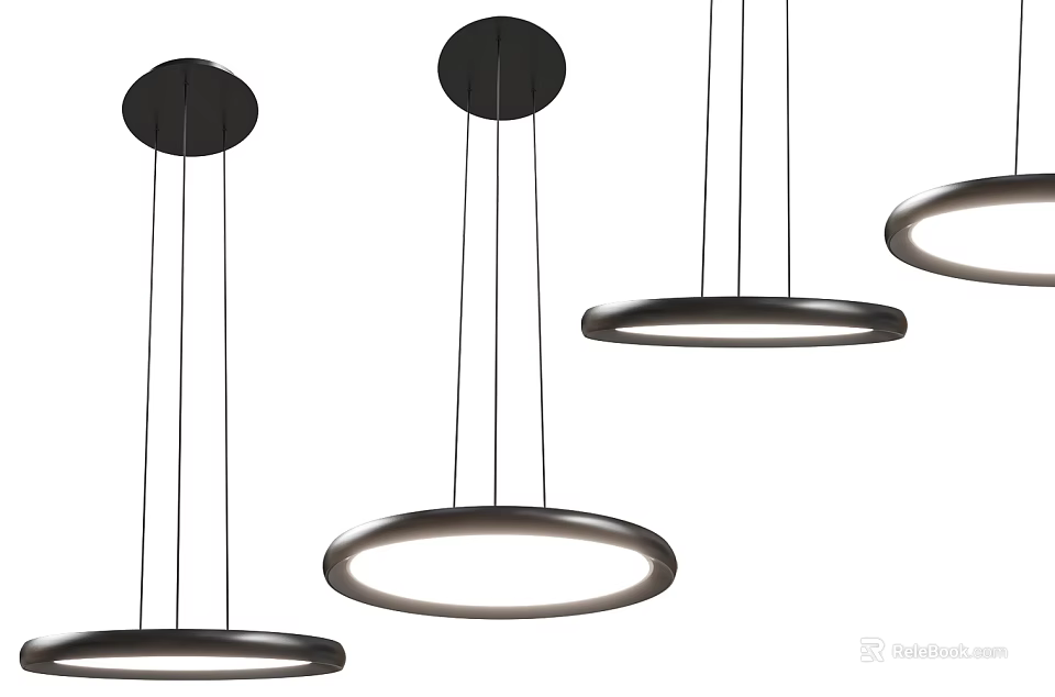 Modern Round Hanging Pendant Lights With Sleek Black Frame And Soft Glowing LED Light 3d model 