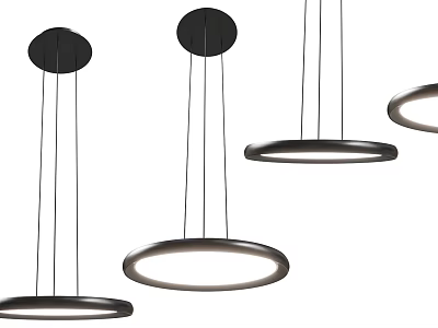 Modern Round Hanging Pendant Lights With Sleek Black Frame And Soft Glowing LED Light 3d model