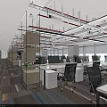 Modern Public Office Space Interior Design With Open Layout Workstations Glass Partitions And Computers 3d model