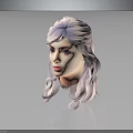 3D Female Character With Light Purple Long Curly Hair Blue Eyes On Dark Background