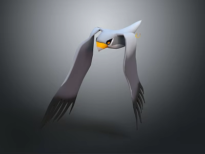 Gray Flying Bird With Outstretched Wings Yellow Beak And Black Eyes On Gray Background 3d model