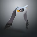 Gray Flying Bird With Outstretched Wings Yellow Beak And Black Eyes On Gray Background